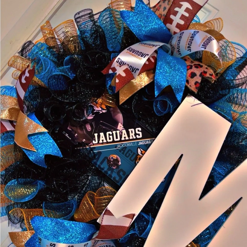 Festive Blue and Gold Holiday Wreath
